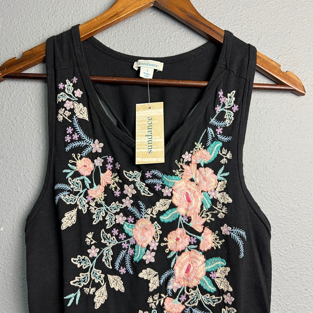 NWT Sundance Flowers in Bloom Black Embroidered‎ Racerback Twist Tank Top Sm - Picture 2 of 11
